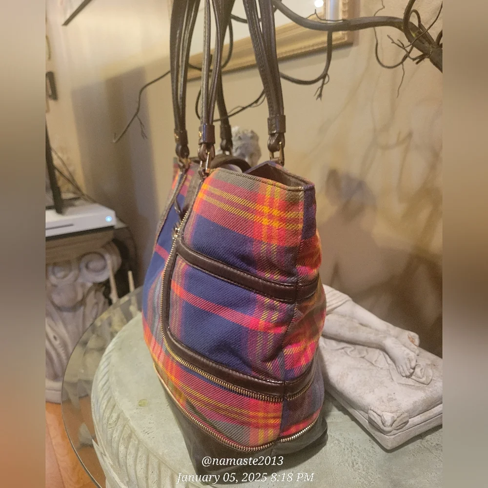 L.A.M.B. Gwen Stefani Plaid Leather  Satchel Shoulder Bag Designer Celebrity  75 - Picture 3 of 15